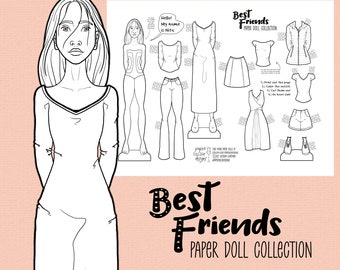 Nita the Paper Doll - Coloring Page with Outfits - Digital Download Kids Activity