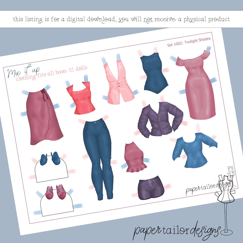 Paper Doll Clothes Printable Full Color Paper Dolls Outfits Digital ...
