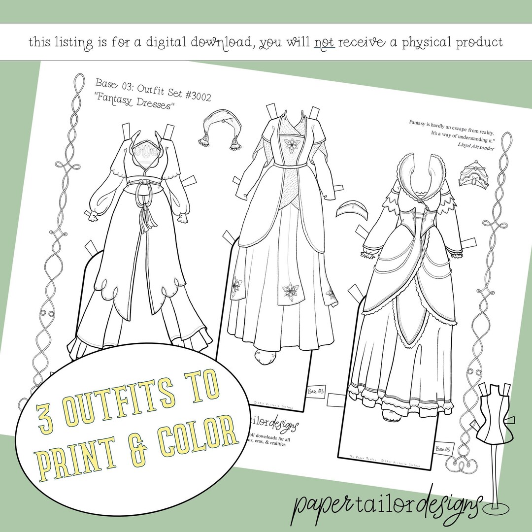 Fantasy Paper Doll Clothes Printable base 03 Coloring Page With Outfits ...