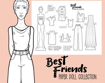 Metta the Paper Doll - Coloring Page with Outfits - Digital Download Kids Activity