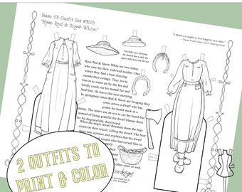 Ropa de muñeca de papel de fantasía imprimible (Base 03) - Página para colorear con trajes - Descarga digital Actividad para niños