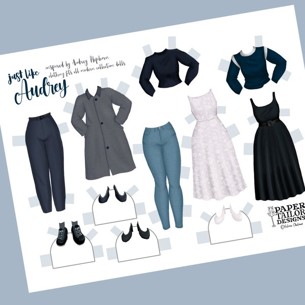Inspired by Audrey Hepburn - Paper Doll Outfit Collection - Full Color Printable
