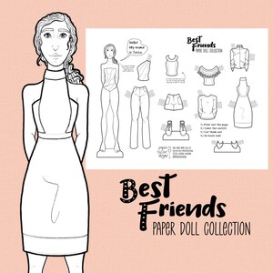 Tessa the Paper Doll - Coloring Page with Outfits - Digital Download Kids Activity