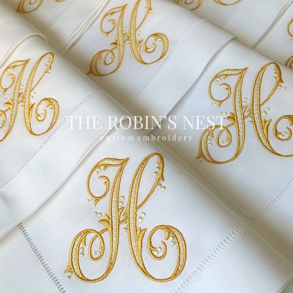 Embroidered Linen Dinner Napkins Monogrammed | Wedding Napkins | Housewarming | Custom Embroidery Linen Napkins