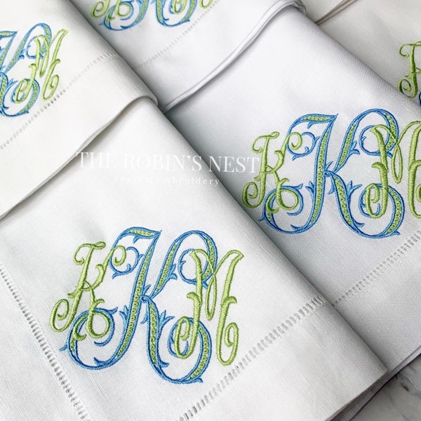 Monogrammed Linen Dinner Napkins Embroidered | Wedding Linen Napkins