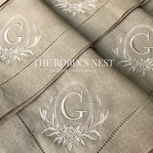 Monogrammed Linen Hemstitch Cotton Dinner Napkins Embroidered