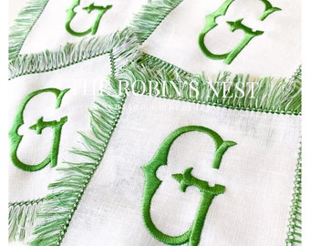 Serviettes à cocktail monogrammées à franges 100% européennes * VENDUES INDIVIDUELLEMENT *