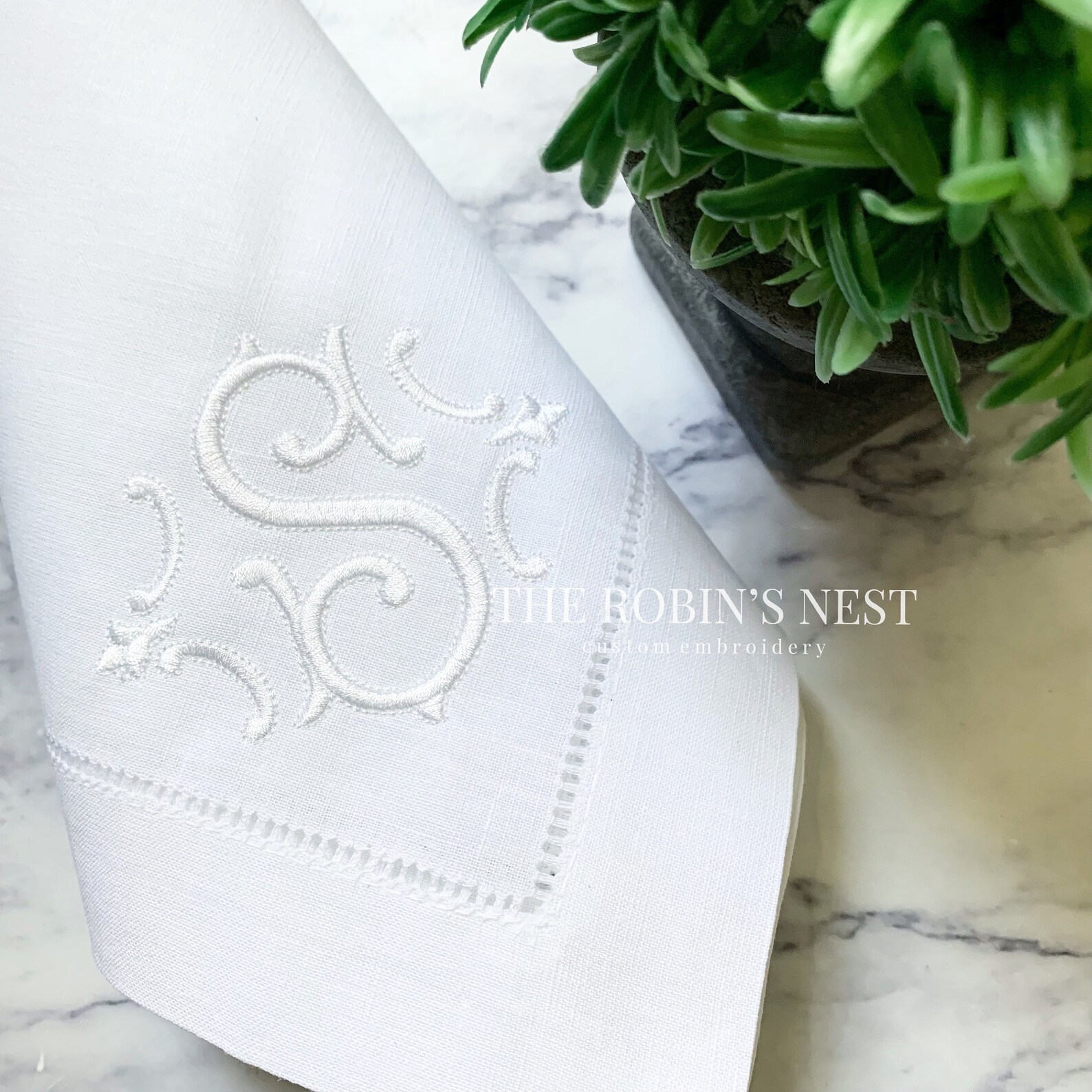Custom Embroidered Linen Dinner Napkins Linen/cotton Blend Wedding