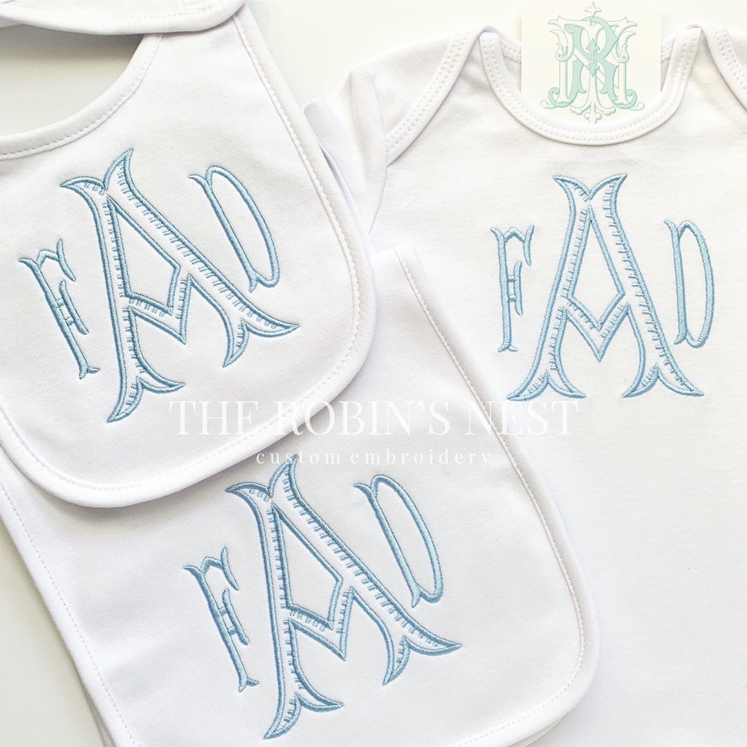 Monogrammed Bib and Burp Cloth Set Infant Monogrammed Gown Baby Boy