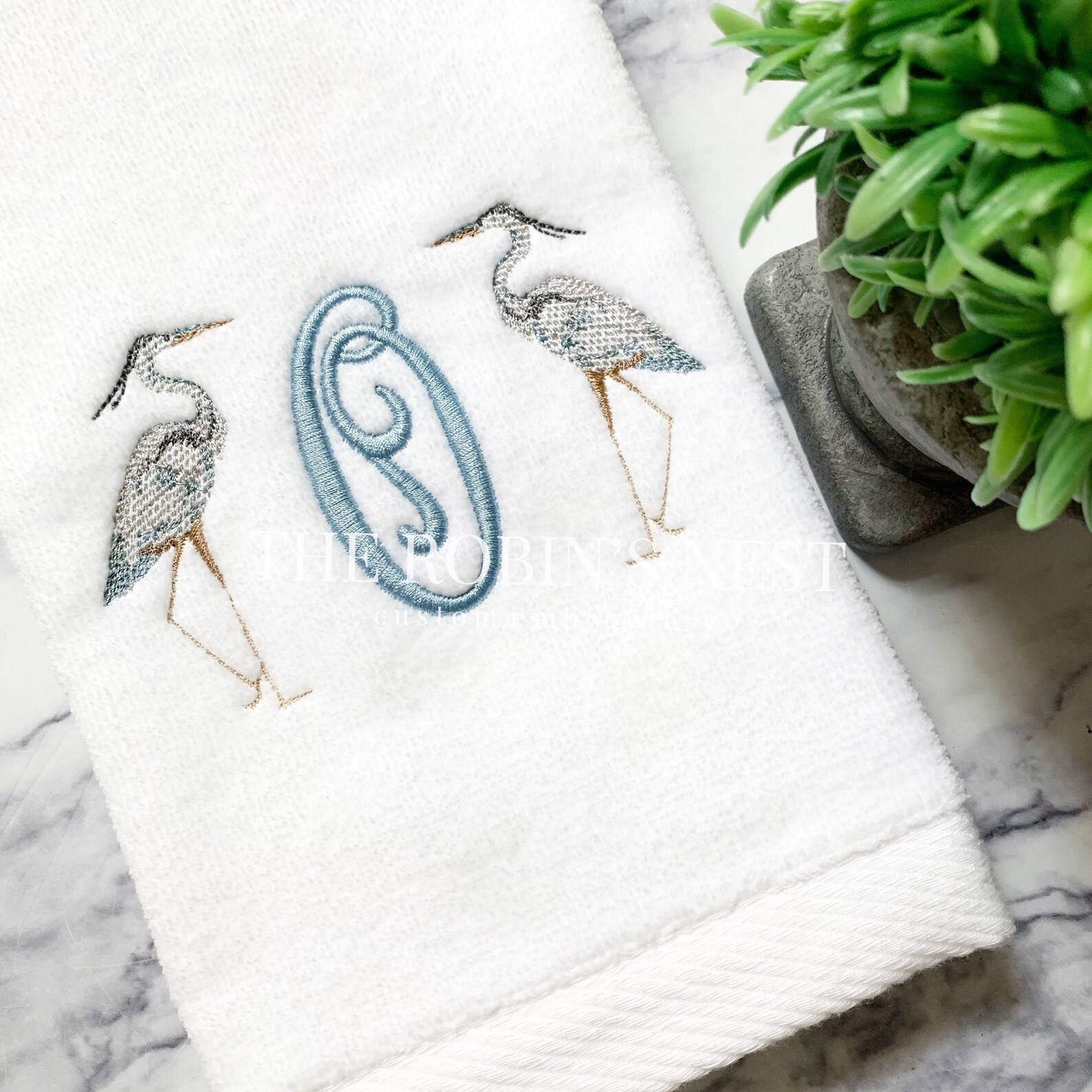Monogrammed Great Blue Heron Velour Hand Towels and Etsy