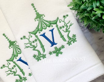 Pagoda Monogrammed Velour Hand Towel Personalizable