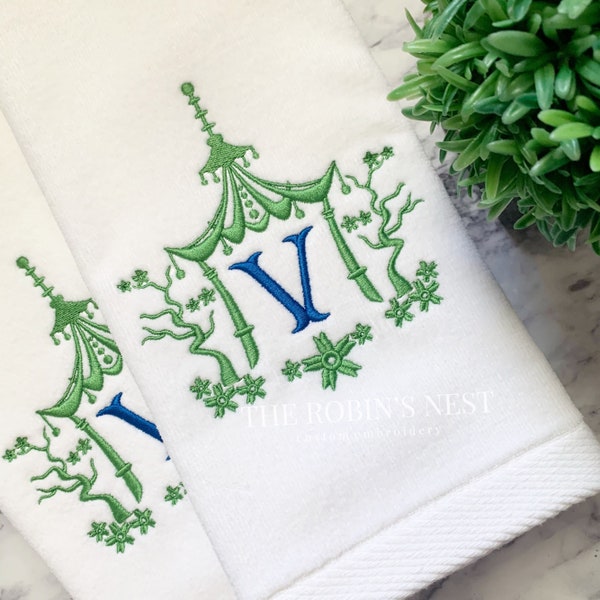 Pagoda Monogrammed Velour Hand Towel Personalizable