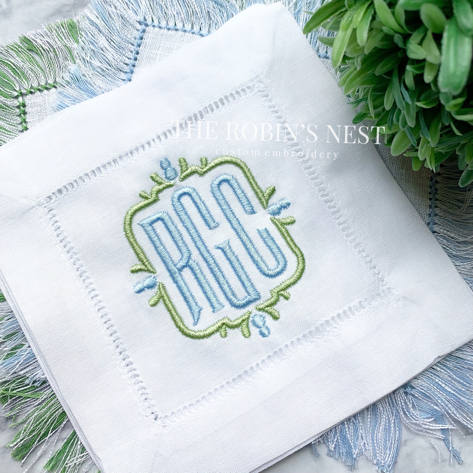 Custom Embroidered Linen Cocktail Napkins Monogrammed Etsy