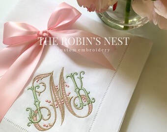 Serviettes de table en lin brodées à monogramme | Serviettes en lin de mariage