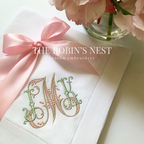 Embroidered Custom Linen Dinner Napkins Monogrammed Wedding Etsy