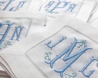 Custom Embroidered Linen Cocktail Napkins Monogrammed | Hostess gift | Housewarming gift | Wedding gift