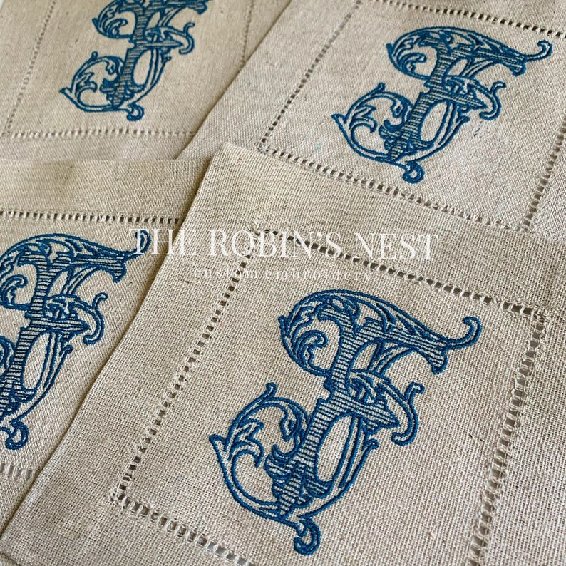 Monogrammed Linen Cotton Cocktail Napkins Embroidered Etsy