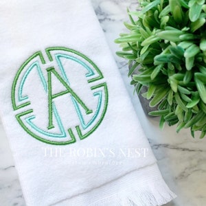 Monogrammed Fingertip Towels and monogrammed linen tissue cover | Embroidered Fingertip Towels | Embroidered Linen Tissue Cover
