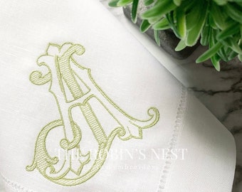 Serviettes de table en lin brodées à double monogramme | Serviettes de table en lin de mariage | Broderie personnalisée