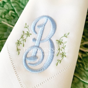 Monogrammed Linen Cotton Hemstitched Dinner Napkins Embroidered | Custom Embroidery | The Robin's Nest Embroidery