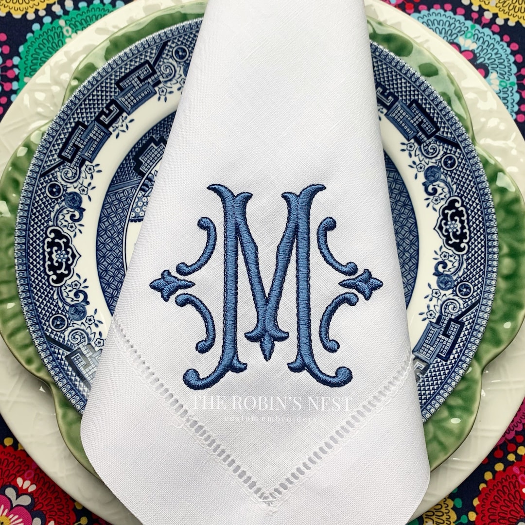 Custom Embroidered Linen Dinner Napkins Linen/cotton Blend Wedding