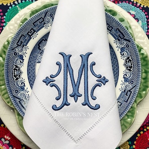 Custom Embroidered Linen Dinner Napkins | Linen/Cotton Blend | Wedding Napkins Monogrammed | Embroidered Dinner Napkins