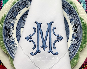 Serviettes de table en lin brodées personnalisées | Mélange lin/coton | Serviettes de table de mariage à monogramme | Serviettes de table brodées