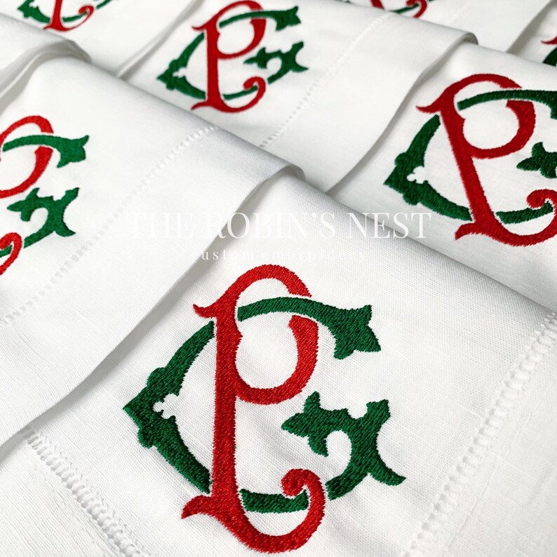 Custom Double Monogrammed Linen Dinner Napkins Embroidered - Etsy