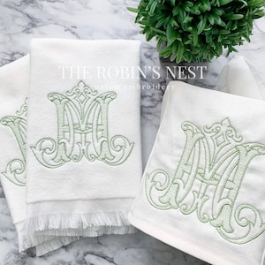 Double Initial Monogrammed Fingertip Towels Embroidered | Monogrammed Linen Tissue Cover | Bathroom | Powder Room