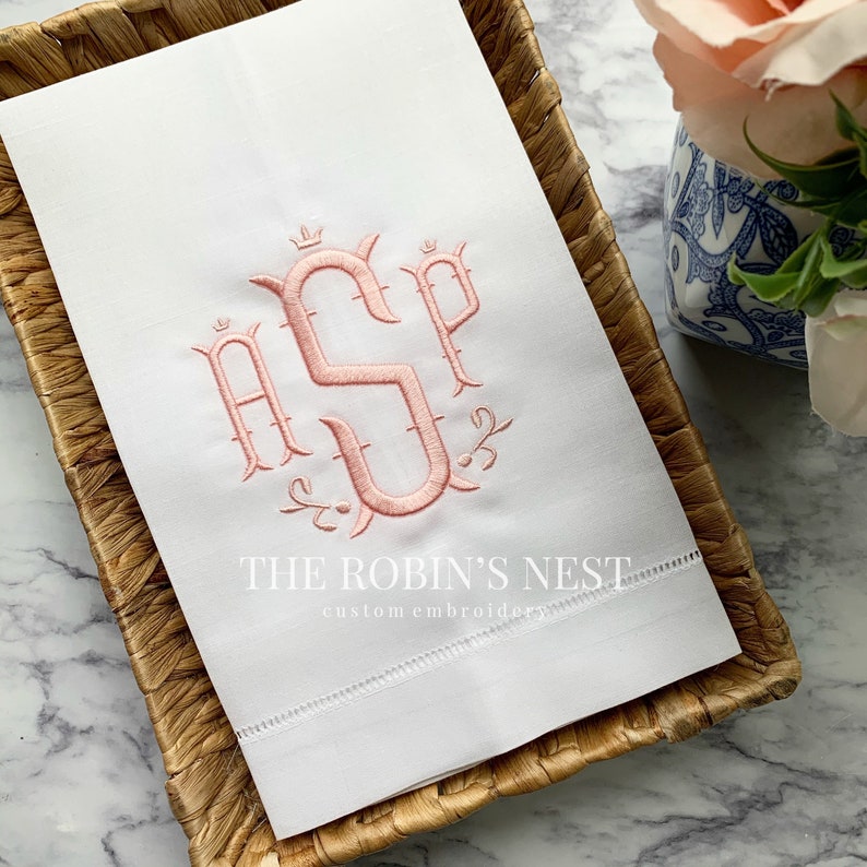 Embroidered Linen Guest Towels Monogrammed Hostess Gift Etsy