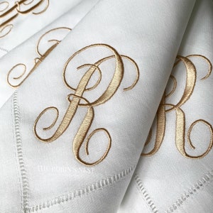 Monogrammed Linen Dinner Napkins | Embroidered Linen Dinner Napkins