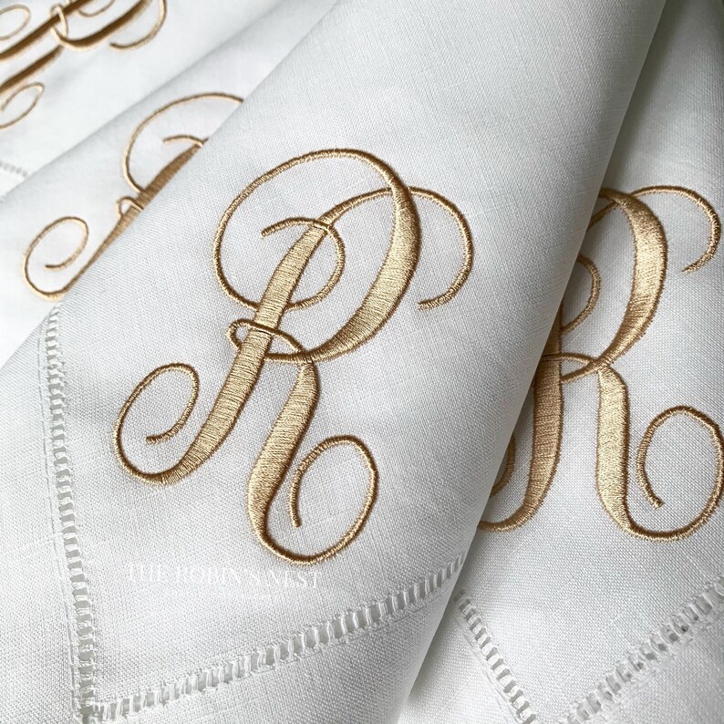 Monogrammed Linen Dinner Napkins Embroidered Linen Dinner Etsy