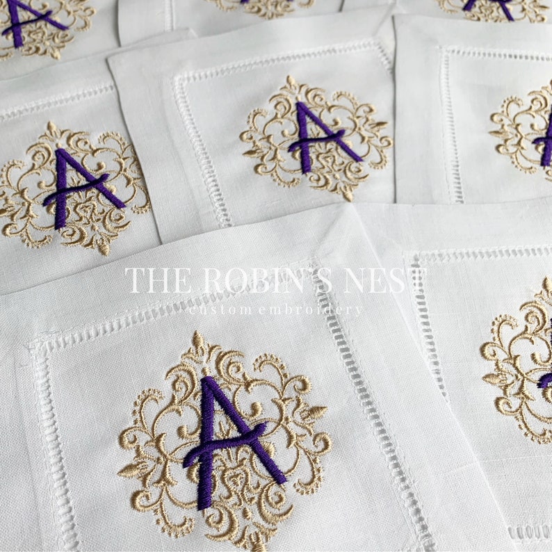 Custom Embroidered Linen Cocktail Napkins Monogrammed Etsy