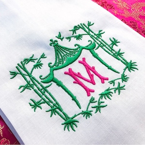 Pagoda Monogrammed Linen Hemstitched Guest Towel | Tea Towel | Embroidered House Warming Gift | Hostess Gift