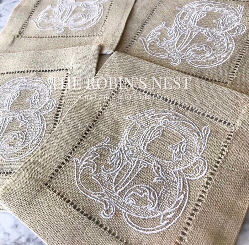Monogrammed Linen Cotton Cocktail Napkins Embroidered Etsy