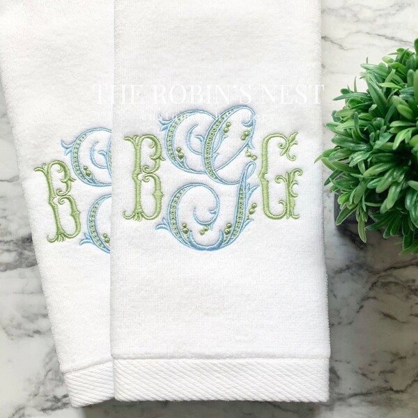 Monogrammed Velour Hand Towels and Monogrammed Linen Tissue Cover | Bathroom Hand Towels Monogrammed