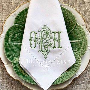 Monogrammed Linen Cotton Hemstitched Dinner Napkins Embroidered | Custom Embroidery | The Robin's Nest Embroidery