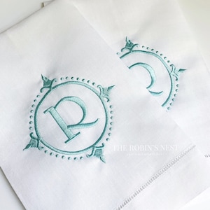 Monogrammed Linen Hemstitched Guest Towels Embroidered | Monogrammed Linen Tissue Cover Embroidered | Powder Room