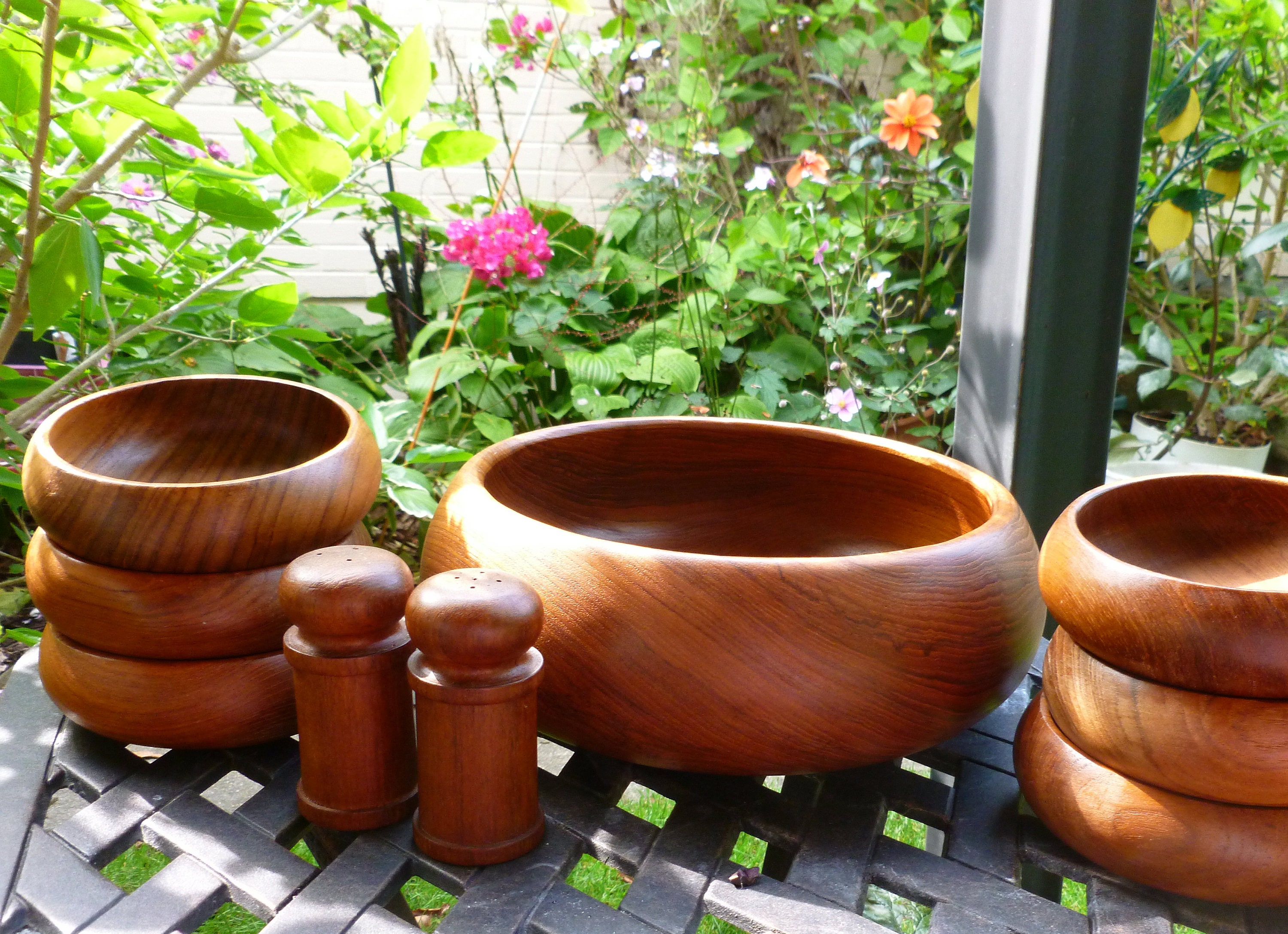 Teak Wood Salad Bowl Set Of 6 Individual Bowls One Large Etsy