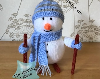 PDF Knitting Pattern - Skiing Snowman - Christmas Decorations