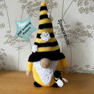 Bee Gnome Knitting Pattern: Knitted Gonk with Flowers (PDF Pattern)