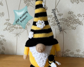 Bee Gnome Knitting Pattern: Knitted Gonk with Flowers (PDF Pattern)