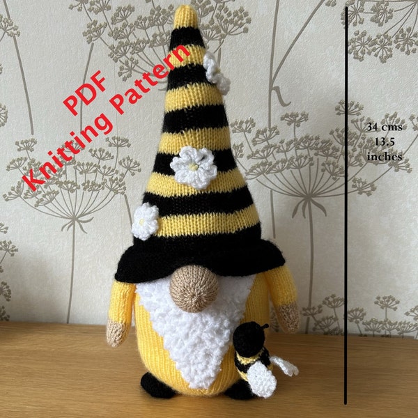 PDF Knitting Pattern - Bee Gnome - Knitted Bee Gnome/Gonk with Flowers