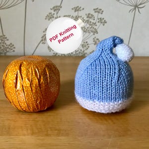 Patrón de punto en PDF - Fundas de chocolate y naranja para gorro de Papá Noel