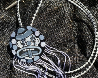 Black and grey clown bolo with fringe