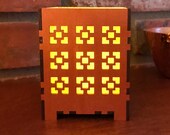 MCM Wood Votive Candle Lamp: Geometric Breeze Block Design