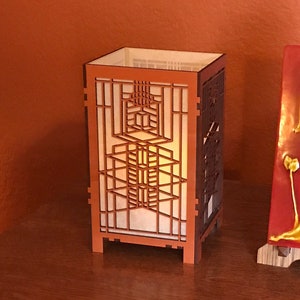 Robie House Window Inspired Desktop Candle Lamp, Medium Size, Art & Crafts Style, Mission Style, Craftsman Style, Frank Lloyd Wright