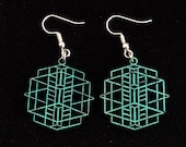 Frank Lloyd Wright Earrings: Teal Tumbling Block Design