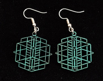 Arts & Crafts Tumbling Block Earrings | Robie House | Frank Lloyd Wright | Lightweight Statement | Gift | Teal
