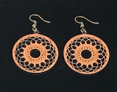 Cathedral Window Inspired cherry wood earrings, French hook, bronzetone metal